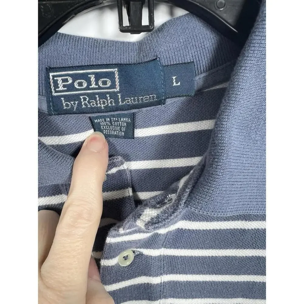Polo Ralph Lauren Mens Polo Sz L Blue White Stripe Casual Preppy Collegiate